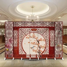 새로운 엔틱식 스크린 파티션 사무실 호텔 로비 입구 꽃무늬 배경 벽 나무 격자 접이식, 03 5 fans anti-penetrat, 06 4