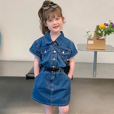 【Arbea】夏季女童洋氣牛仔連衣裙兒童女夏裝時髦純色裙子娃娃裙【C251】