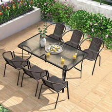 야외 테이블 세트 테라스 6인용 카페 펜션 철제 편의점 정원, 6개 롱 150 x 90cm