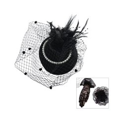경성 코스프레 개화기 모자 망사 헤어장식 장갑포함, 1개, 블랙
