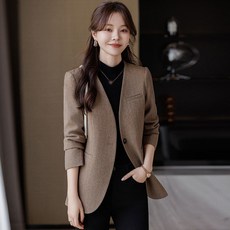 AOKADA 여성 봄 가을 슬림핏 노카라 세미 정장 자켓 오피스룩