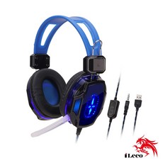 iLeco LED炫光電競耳麥 電競耳機麥克風 適用於直播 電玩和線上課程, 本體x1