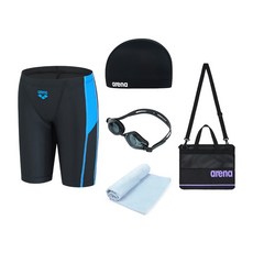 AKT-5953-블랙 아레나 남주니어 생존수영키트 5종 (수경 수모 수영복 메쉬가방 타올 폴리백 세트)