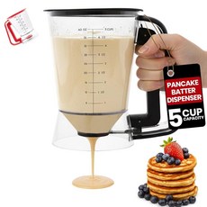 Eggssentials - 팬케이크 디스펜서 반죽용 5컵/1200ml 팬케이크 디스펜서 컵케이크 반죽 디스펜서 와플 및 크레이프 쉽게 짜는 손잡이 식기세척기 사용 가능, Black