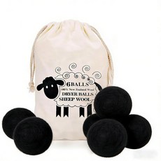 6팩 건조기 볼 세탁 재사용 가능한 정전기 방지 면볼 건조기용 볼은 의류 을 줄여줍니다 천연 섬유 유연제는 지속적으로 1000개 이상의 하중을 견딜 수 (블랙 2 75인치, 2 75 in/7 cm, Bla