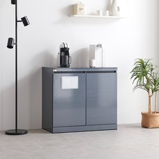 가구의서 다용도 분리수거 휴지통 수납장 2단 선반형 800x400x730mm, 그레이