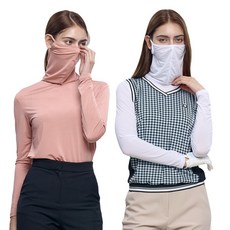 <스타일랑> (1+1) 여성 긴팔 마스크 티셔츠 / 올커버 마스크 일체형 골프 아웃도어 등산 스포츠 스판 긴팔 마스크티