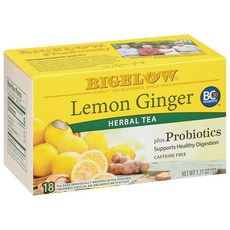 레몬 진저 플러스 프로바이오틱스 티 카페인 프리 총 티백 18개1개 Big elow Tea, 37g, 1개