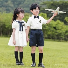 幼兒園園服夏裝 英倫學院風小學生校服 夏季畢業照服裝 純棉兒童班服 臺灣出貨, 女款套裝,130