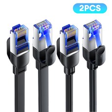 Essager 게이밍용 랜선 초고속 CAT.8 40Gbps 인터넷 랜케이블 2개입, 5m, 1세트, 납작한 케이블&동글동글한 케이블