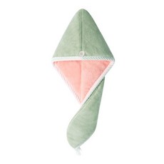 吸水速乾加厚雙層乾髮帽/巾, 雙層加厚【綠粉色】,【瞬間吸水 抑菌透氣】, 1個