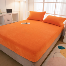 가을 겨울 두꺼운 털 침대 삿갓 싱글 정전 방지 침대 커버 기모 매트 커버, 90*200, 오렌지색