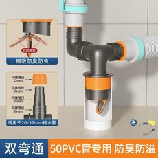 洗衣機排水三通二合一防臭防溢管道, 1個, 雙彎頭【新升級50PVC管】