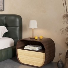 床頭櫃 儲物櫃 床头柜家用卧室2025款胡桃木轻奢小众设计高级感实木储物柜一体, 1個, 胡桃雙拼色,整裝 55x60x40cm