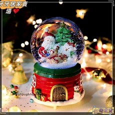 聖誕老人水晶球髮光擺件自動飄雪旋轉音樂盒 閨蜜禮物首選，營造浪漫聖誕氛圍, 聖誕老人--打招呼款,中號【手搖雪花】彩燈音樂