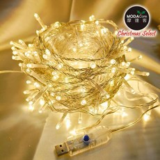 MODACore 摩達客 100燈LED聖誕燈串 附USB接頭控制器, 暖白光, 1個
