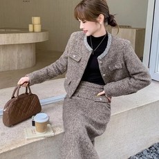 여성 모직 패딩 스커트 겨울 세트 보온 슬림핏 세트