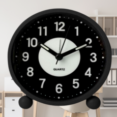 클로버 무소음 무브먼트 침실 야광 레트로 탁상 알람 시계, 블랙