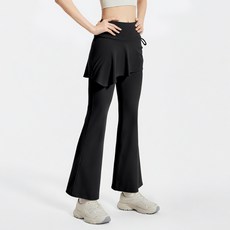 SAHINER 여성 하이웨이스트 언발 스커트 레이어드 플레어 속건스판 요가팬츠 WBYJK04