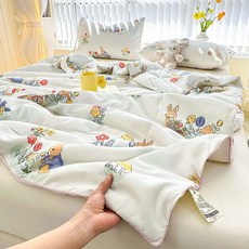 슬림소녀 이불 대두섬유 사계절 봄가을용 여름 에어컨용 얇은 싱글 더블, 꽃밭토끼 플래그십