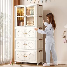 이동식 대용량 접이식 다용도 폴딩 리빙박스 수납박스 옷장, 1개, 크림