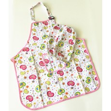 [韓風童品] 兒童圍裙 粉綠愛心圖案 附袖套