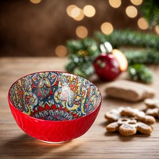 5인치 보헤미안 세라믹 그릇 디자인 꽃무늬 가능 사용 오븐 파스타에 수프 샐러드 리브드, 빨간색