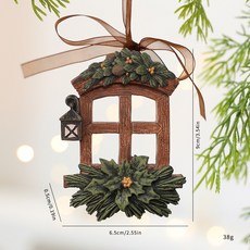 復古掛件掛飾立體樹脂裝飾新款禮品鈴鐺裝飾聖誕節聖誕樹掛飾古典, 綠葉窗格, 1個