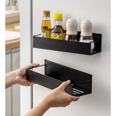 시옷시옷 냉장고 자석 선반 세탁실 사이드 틈새 수납 랙 2P, 1세트, 블랙(대형+소형)