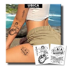 UBICA 반영구 타투 여성용 사실적인 임시 타투 2장 발 발목용 가짜 타투 2주 지속 방수 비반사성 고딕 체리 콜라 및 777 부족 타투, Old school lucky