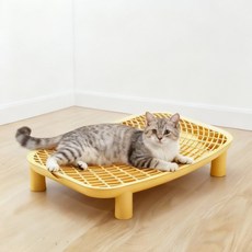 Tinduo 고양이 화장실 모래매트 2중 구조 사막화 방지 발판매트 모래누출 방지 컨트롤 매트, 1개, 옐로우