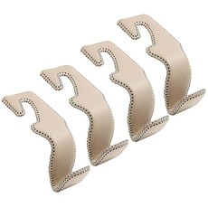 TISOHUGO 자동차 지갑 후크 뒷좌석 헤드레스트 천연 가죽 옷걸이 내구성 있는 차량 정리함 액세서리 식료품 가방 걸이용 4팩 베이지