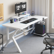 편안홈 K자 다용도 게이밍 컴퓨터 책상 다기능 멀티탭 선반 거치대 포함, 화이트