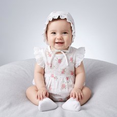 로이앤한나 예쁜 여아 여자아기 여름 면 장미 레이스펀칭 나시 슈트 보넷 모자세트