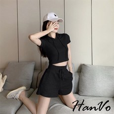 HanVo 抽繩連帽短袖套裝