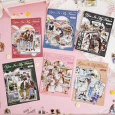 올리브파티 우리의시간 시리즈 커플 인물 빈티지 감성 다꾸 스티커 15매 세트, 1세트, 핑크+레드+베이지+그린+블루+화이트