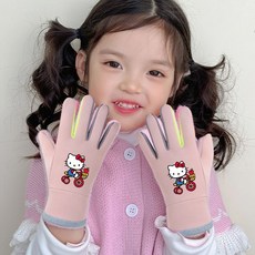 小童秋kt貓防風加絨保暖女寶運動卡通夜光騎行兒童手套哈嘍kittyDoly