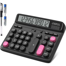 초대형 5인치 LCD 디스플레이가 장착된 데스크톱 계산기 비즈니스 회계 및 가정용 빅 버튼이 있는 12자리 양방향 전력 태양광 배터리 사무실 계산기(블랙), Black