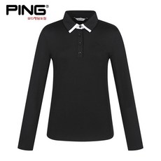 핑 PING 2024년 가을 여성 배색 포인트 카라 긴팔 티셔츠 121D3TO052_BK_HDD