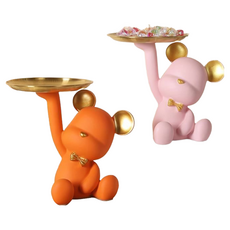 可愛小熊造型托盤擺件 白色金色托盤 居家裝飾收納擺飾, 7005橙