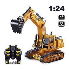 【Hi-toys】2.4G 1:24合金遙控挖土機，360度旋轉，仿真履帶，兒童電動遙控工程車，附充電電池, 1個