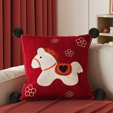 MAKABORO 귀여운 말 프린트 소파쿠션 솜+커버 사무실 거실쿠션 낮잠 베개 쇼파등받이, 1개, Type-D