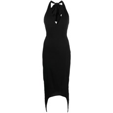 파투 홀터넥 V넥 미디 드레스