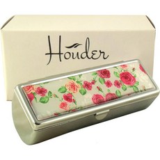 지갑용 거울이 있는 허더 디자이너 립스틱 케이스 - 선물 상자가 장식용 홀더 벨벳 안감 스타일리시하게 립스틱을 보호하세요 (블루 플라워), Red Roses