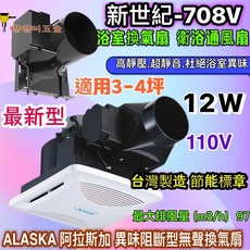 阿拉斯加 新世紀 708V 浴室換氣扇 異味阻斷 適用3-4坪 無聲換氣扇 衛浴通風扇