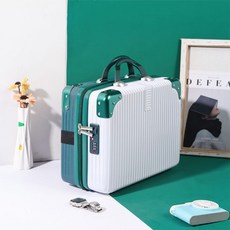 초경량 소형캐리어 트렁크 1박2일 가벼운 승무원 여행용가방, 화이트 배색 잉크 그린 [알루미늄 가방 코너], 14인치 [표준타입+잠금없음]