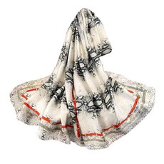 Aufeel 패션 스카프 100% 새틴 실크 롱 경량 자외선 차단 숄 랩 여성용 헤어 스카프 플라워 프린트 라지 141410, 화이트