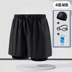 꽃소담 남자 빅사이즈 퀵드라이 사각 수영복 일체형 수영팬티+ 수영모+수경+핸드폰 방수팩 4종세트 MQ26A585