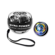 GYRO POWER 第六代金屬加強款腕力球 附腕繩 腕力訓練器, 鉑金黑-自啟五色競速燈, 1個