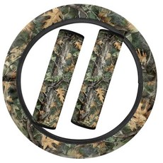 SEANATIVE 블랙 미국 국기 플란넬 자동차 액세서리 세트 푹신하고 신축성 있는 자동차 스티어링 휠 커버 두껍고 따뜻한 2피스 안전 벨트 커버 패드 자동 내부 겨울용, 카모 헌팅 프린트